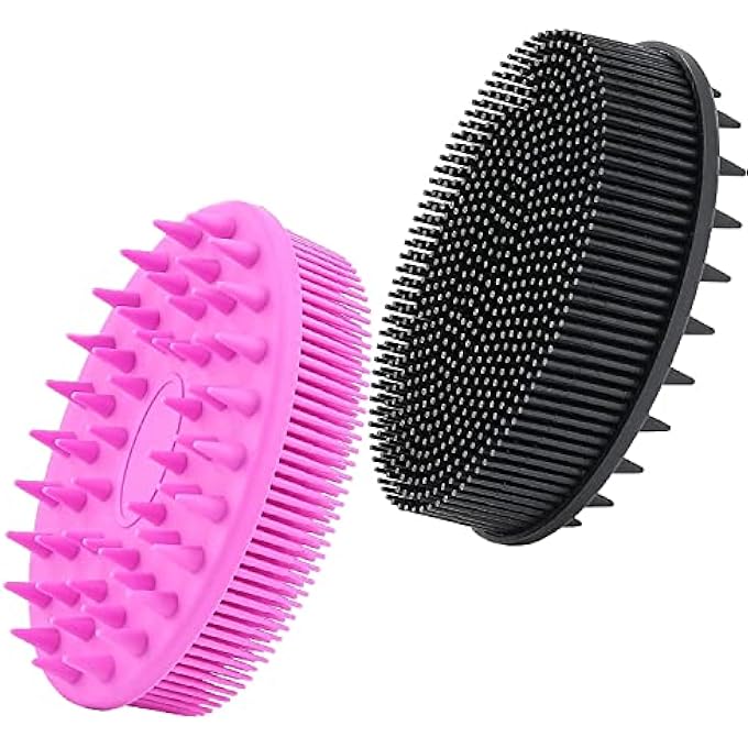 كاست ويف فرشاة 2Pcs Upgrade 2 في 1 للحمام والشامبو، مقشر الجسم سيليكون للاستخدام في الاستحمام، فرشاة تقشير للجسم، ليفة سيليكون فاخرة، مفرش للرأس، مدلك/فرشاة فروة الرأس، مبللة وجافة، سهلة التنظيف - Image 1